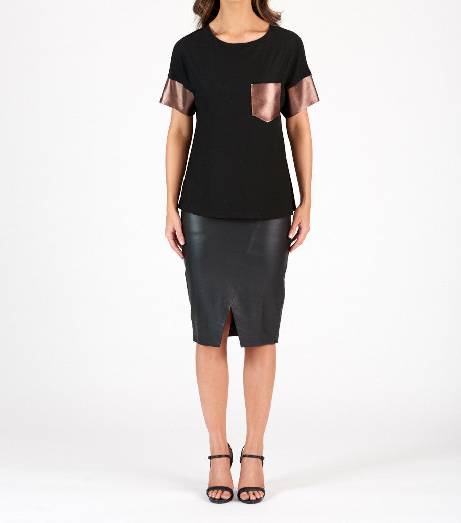 Leather Spliced T Shirt