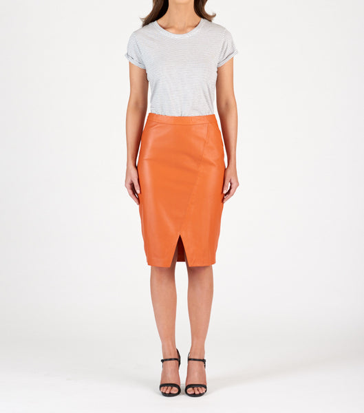 Leather Pencil Skirt - Burnt Orange