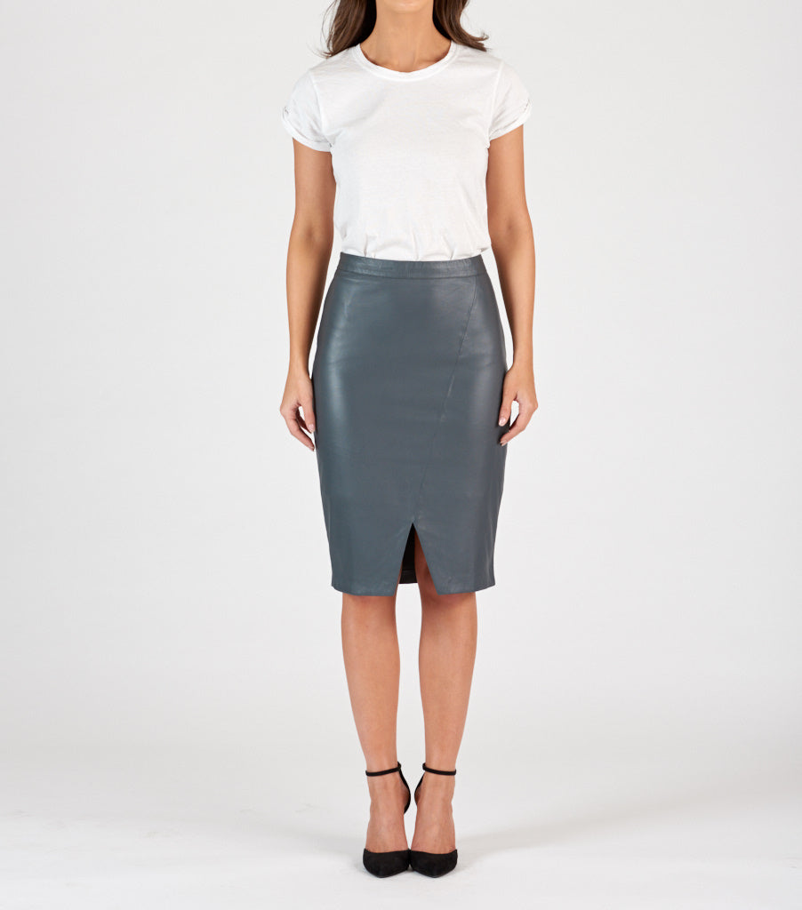 Leather Pencil Skirt - Charcoal