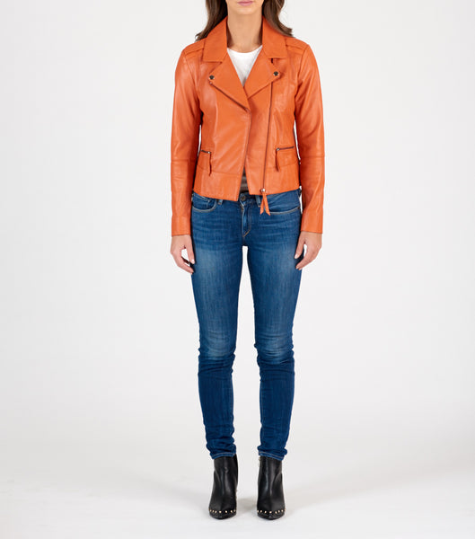 Biker Leather Jacket - Burnt Orange