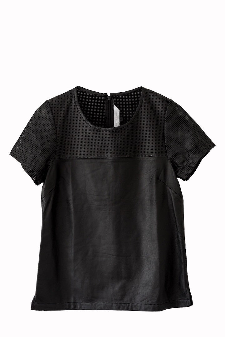 Perforated leather tshirt. Structured and soft. 100% authentic leather and lasercut