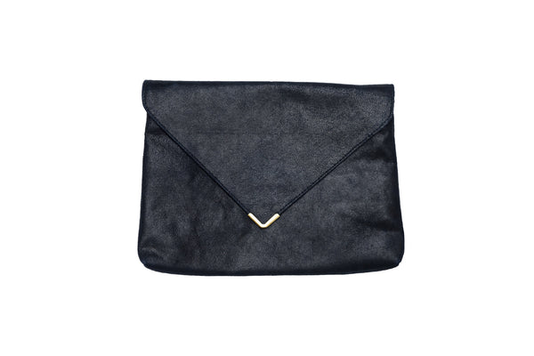Navy Leather Clutch
